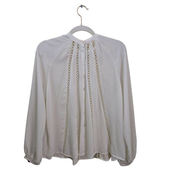 Les Petites Paris Ivory Open Crochet Detail Balloon Sleeve Blouse Size M - Picture 2 of 7